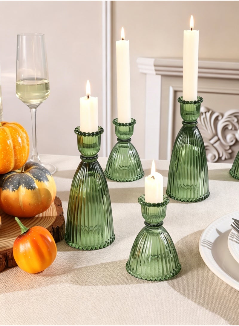 MAIDI 6 Green Glass Candlestick Holders (9cm/15cm) - Assorted Vintage Tall Cone Candle Holders for Party Decor, Bulk Green Candle Holders for Taper Candle - Image 5