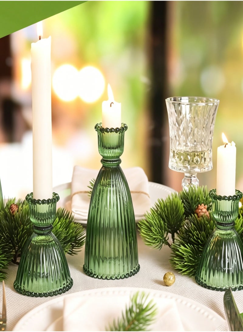 MAIDI 6 Green Glass Candlestick Holders (9cm/15cm) - Assorted Vintage Tall Cone Candle Holders for Party Decor, Bulk Green Candle Holders for Taper Candle - Image 2