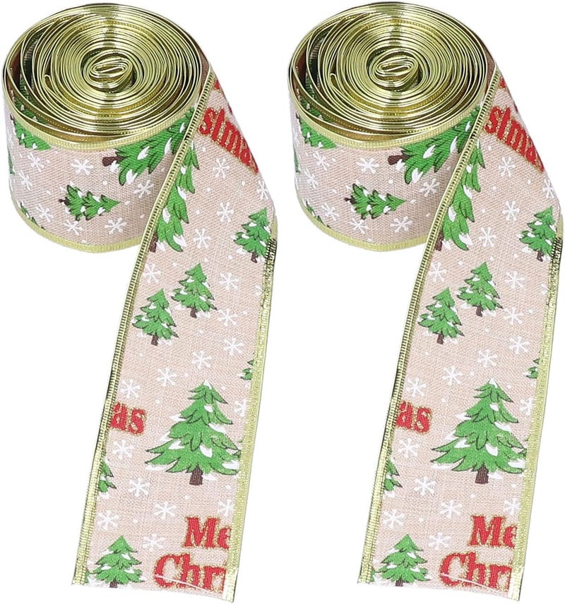 Christmas Ribbon Wired Polyester, Fadeless Metal Edging, Classic Texture for Holiday Decoration - Durable Design, Easy Shape Retention, Perfect for Gift Wrapping and Crafts - Image 2