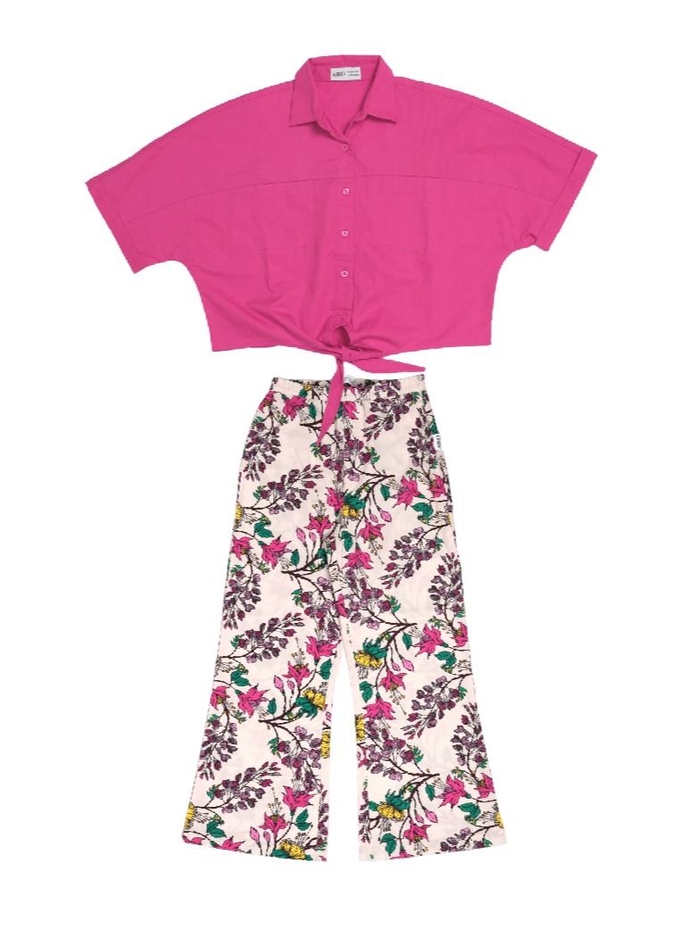 AIKO - Girls cotton Pink Top and Floral Pants Set 9-10Years - Image 1
