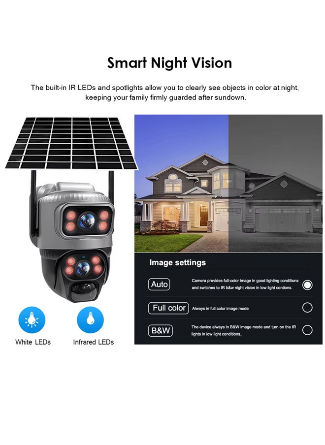 كاميرا 4G مزدوجة العدسة تعمل بالطاقة الشمسية PIR للكشف عن الأشخاص والرؤية الليلية ومقاومة للماء وكاميرا فيديو IP أمنية بدقة 8 ميجابكسل و4K وبطارية وشاشة CCTV (تتضمن بطاقة 128 جيجابايت) - Image 5