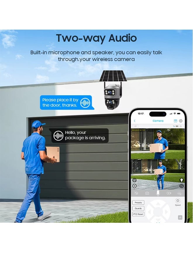 كاميرا 4G مزدوجة العدسة تعمل بالطاقة الشمسية PIR للكشف عن الأشخاص والرؤية الليلية ومقاومة للماء وكاميرا فيديو IP أمنية بدقة 8 ميجابكسل و4K وبطارية وشاشة CCTV (تتضمن بطاقة 128 جيجابايت) - Image 3
