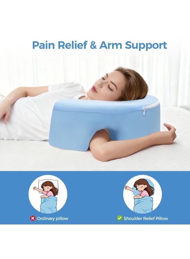 HPMY Side Sleeping Pillow with Arm Hole, Ergonomic C-Shaped Pregnancy Pillow for Side Sleepers, Full Body Support Cushion for Better Sleep & Comfort - Blue - Image 3