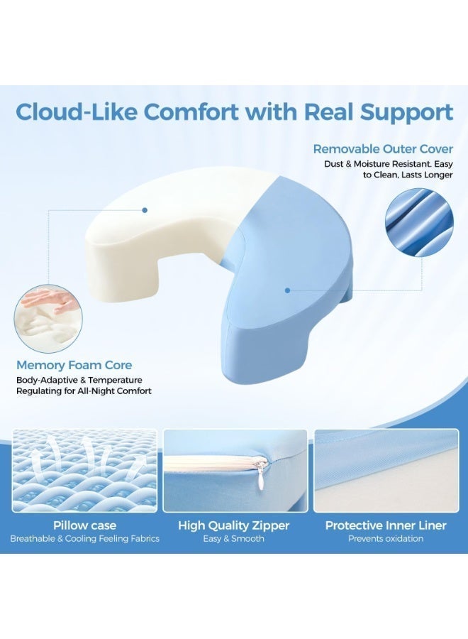 HPMY Side Sleeping Pillow with Arm Hole, Ergonomic C-Shaped Pregnancy Pillow for Side Sleepers, Full Body Support Cushion for Better Sleep & Comfort - Blue - Image 4