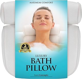 BASIC CONCEPTS Bath Pillow (Premium Quality), Luxury Bathtub Pillow Rest (Powerful Suction Cups), Bath Pillows for Tub - Image 1