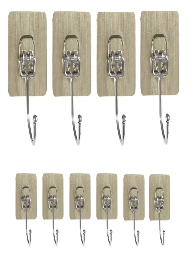EBOFAB Self Adhesive Hooks, Utility Stainless Steel Hooks, Transparent Seamless Hooks & Golden Kadi Sticker Hook, Clear Stick on Hooks for Home Bathroom Kitchen and Office (Golden, Pack of 10) - Image 1