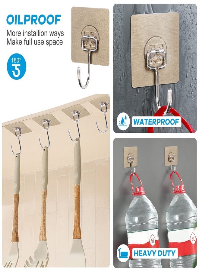 EBOFAB Self Adhesive Hooks, Utility Stainless Steel Hooks, Transparent Seamless Hooks & Golden Kadi Sticker Hook, Clear Stick on Hooks for Home Bathroom Kitchen and Office (Golden, Pack of 10) - Image 4