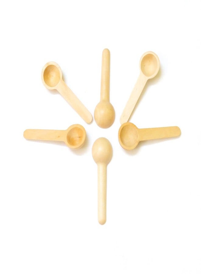 Bekner Wooden Masala Spoons Set (6 Pieces) | Small and Compact Spoons for Masala, Salt, Pickle, Turmeric | 7.5 CM Height | Beige Finish - Image 1