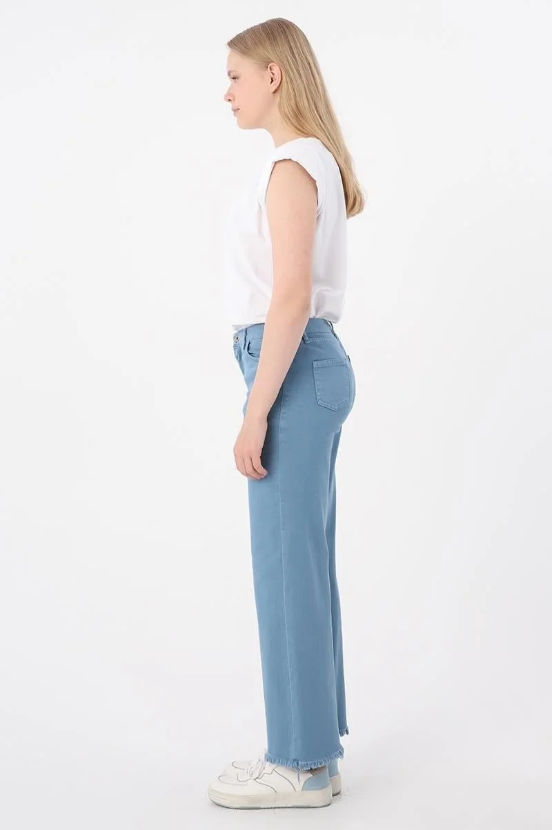 Allday Blue-Cotton Tasseled Leg Trousers