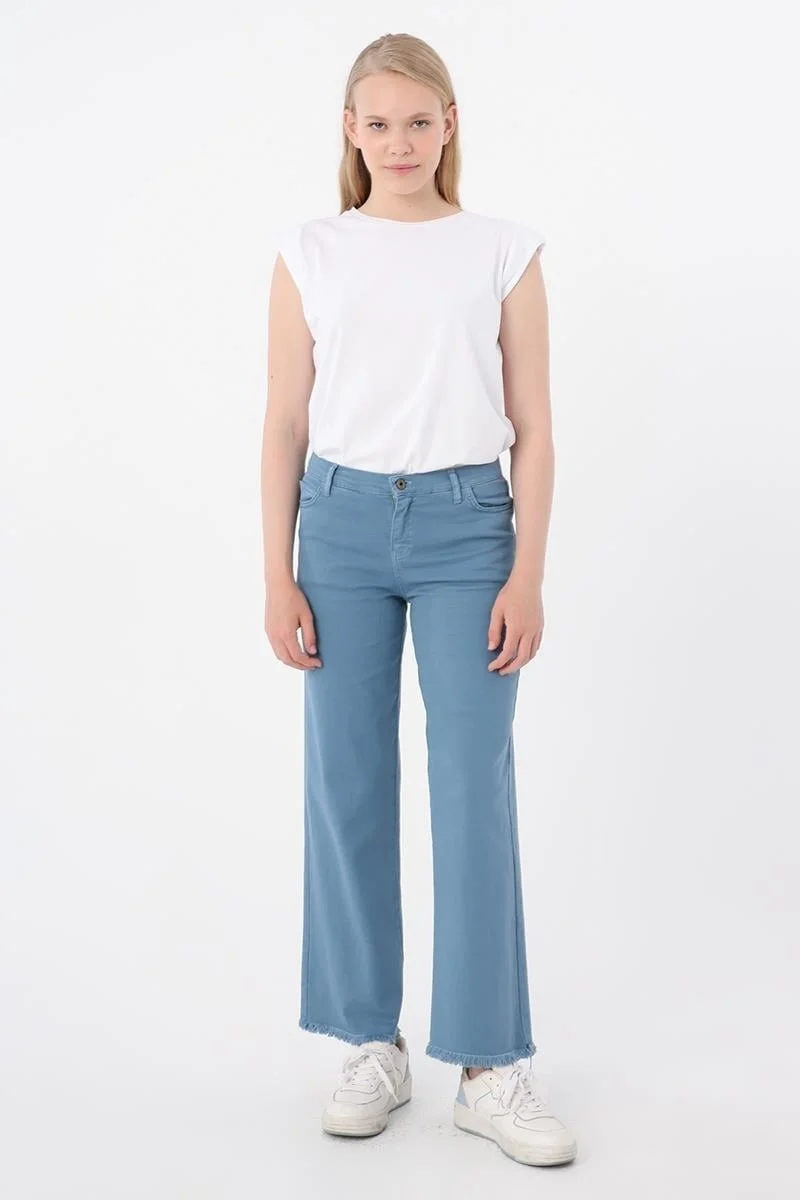 Allday Blue-Cotton Tasseled Leg Trousers