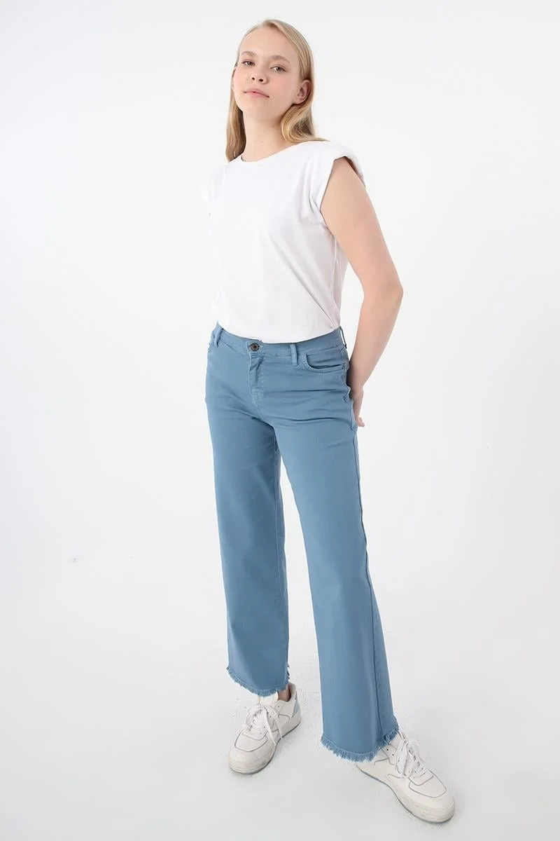 Allday Blue-Cotton Tasseled Leg Trousers