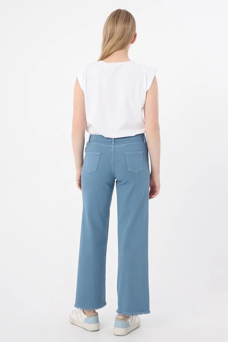 Allday Blue-Cotton Tasseled Leg Trousers