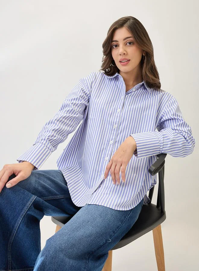 جلو باص قميص واسع مخطط