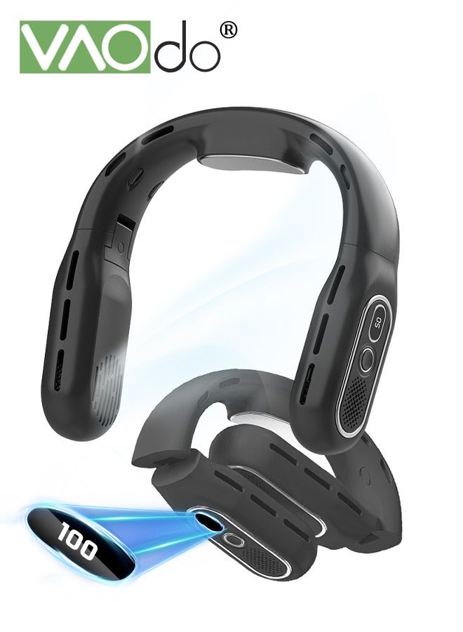 فاو دو مروحة رقبة قابلة للطي بقدرة 3000 مللي أمبير في الساعة شحن USB مراوح صغيرة محمولة خالية من الشفرة مروحة الرقبة ذات 3 سرعات يمكن ارتداؤها مناسبة للسفر والمكتب والرياضات وما إلى ذلك باللون الأسود - Image 1