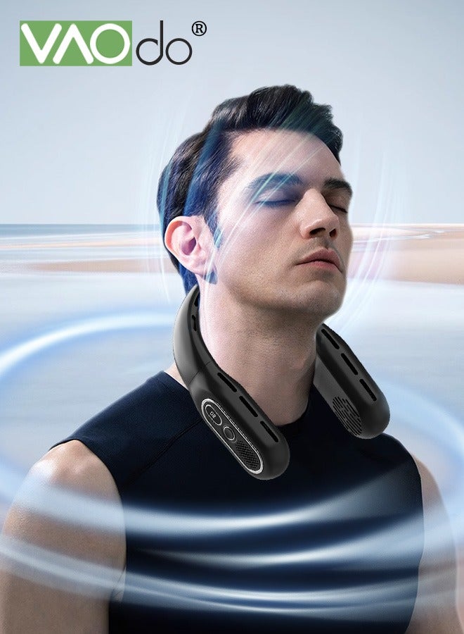 فاو دو مروحة رقبة قابلة للطي بقدرة 3000 مللي أمبير في الساعة شحن USB مراوح صغيرة محمولة خالية من الشفرة مروحة الرقبة ذات 3 سرعات يمكن ارتداؤها مناسبة للسفر والمكتب والرياضات وما إلى ذلك باللون الأسود - Image 2