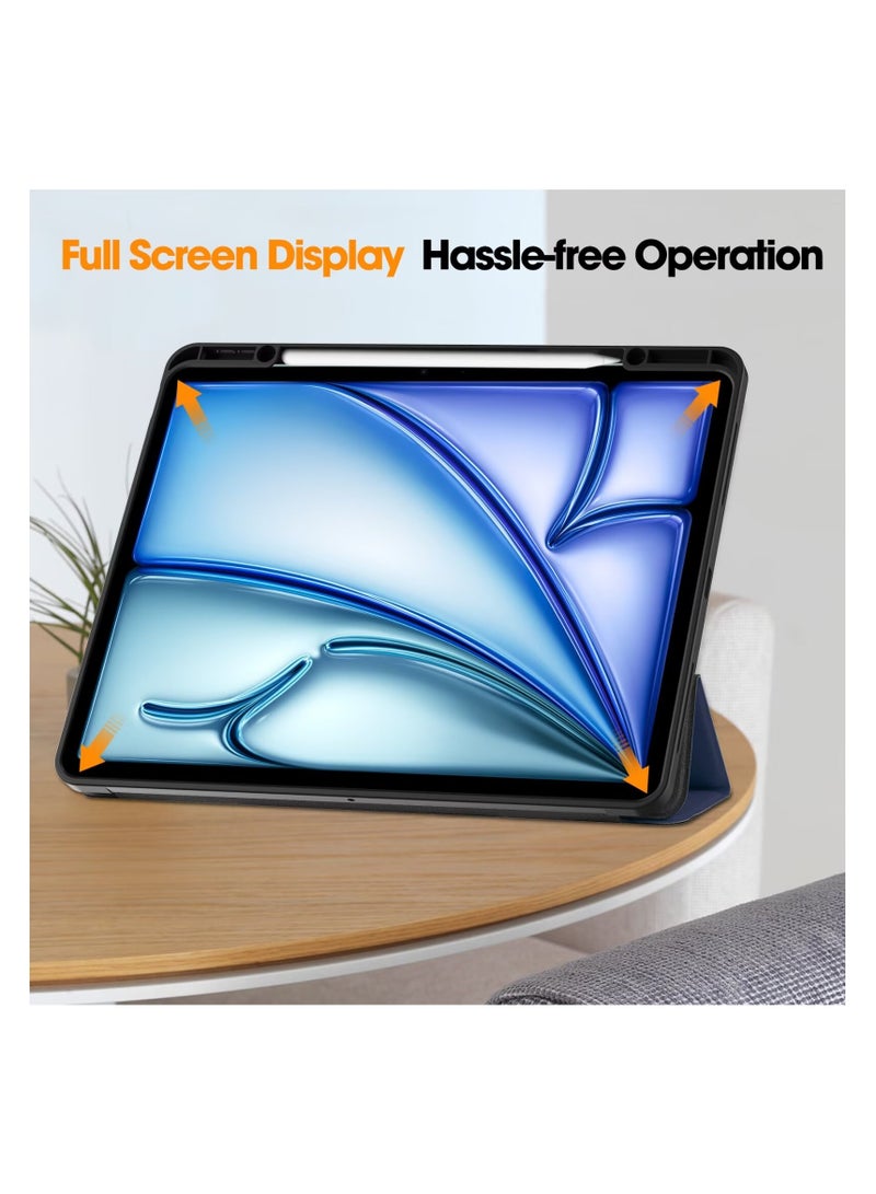 Case for iPad air 13 Inch with Pencil Holder, Slim Tablet Cover with Soft TPU Back, Auto Wake/Sleep (Dark Blue) - Image 4