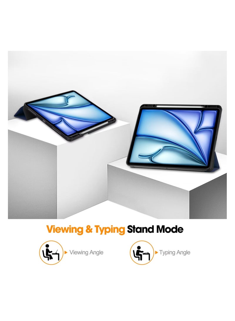 Case for iPad air 13 Inch with Pencil Holder, Slim Tablet Cover with Soft TPU Back, Auto Wake/Sleep (Dark Blue) - Image 3