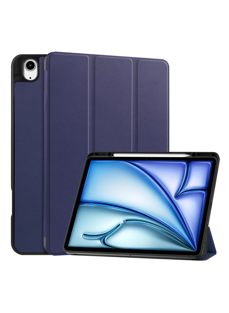 Case for iPad air 13 Inch with Pencil Holder, Slim Tablet Cover with Soft TPU Back, Auto Wake/Sleep (Dark Blue) - Image 1
