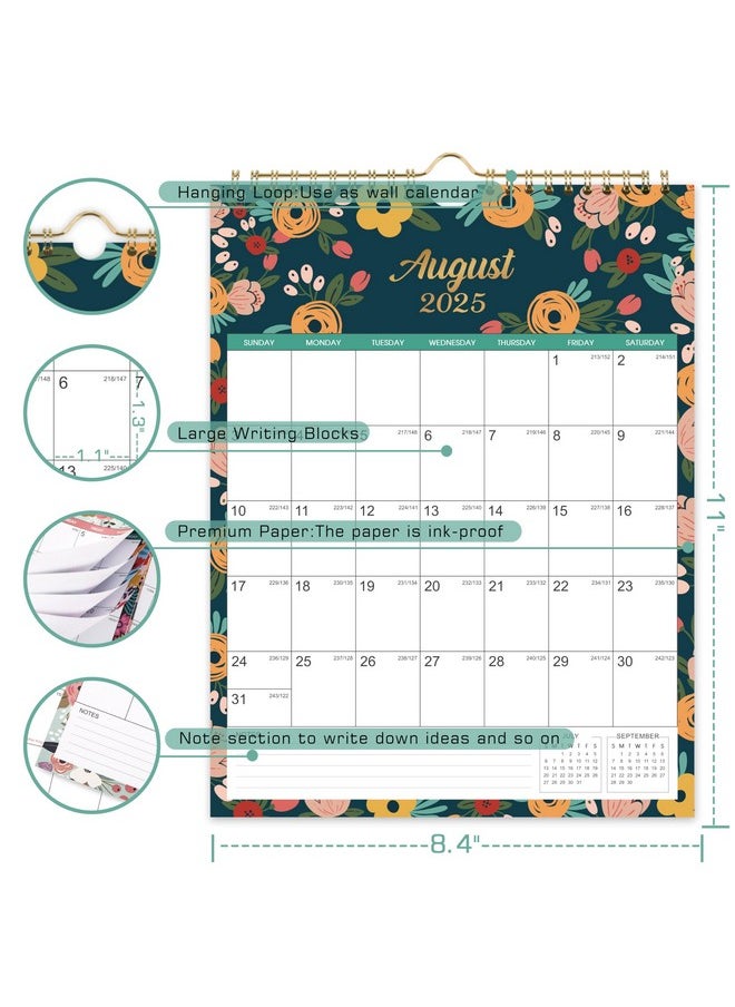 Artfan - 2025 Calendar - Jan 2025 - Dec 2025 Wall Calendar, 12 Monthly Calendar, 8.4" X 11", Twin-Wire Binding + Hanging Hook + Large Blocks With Julian Dates, Perfect Wall Calendar For Organizing - Floral - Image 1