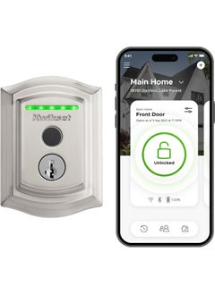 Kwikset Halo Touch Fingerprint WiFi Smart Lock Keyless Entry Door Low Profile Deadbolt Geofence AutoUnlock Grade AAA Certified No Hub Easy Install Satin Nickel Lifetime Finish Warranty Arch