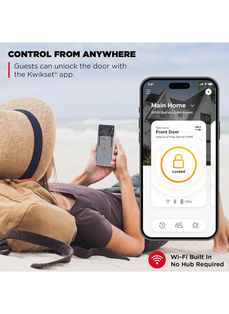 Kwikset - Kwikset Halo Touch Fingerprint WiFi Smart Lock Keyless Entry Door Low Profile Deadbolt Geofence AutoUnlock Grade AAA Certified No Hub Easy Install Satin Nickel Lifetime Finish Warranty Arch - Image 1