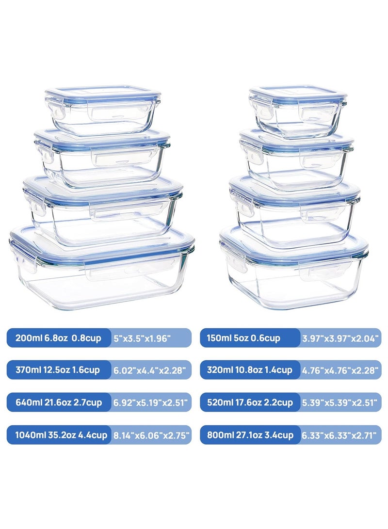 Arabest 8 Pack Glass Food Storage Containers , Meal Prep , Airtight Bento Boxes with Leak Proof Locking Lids, for Microwave, Oven, Freezer and Dishwasher, BPA Free - Image 2