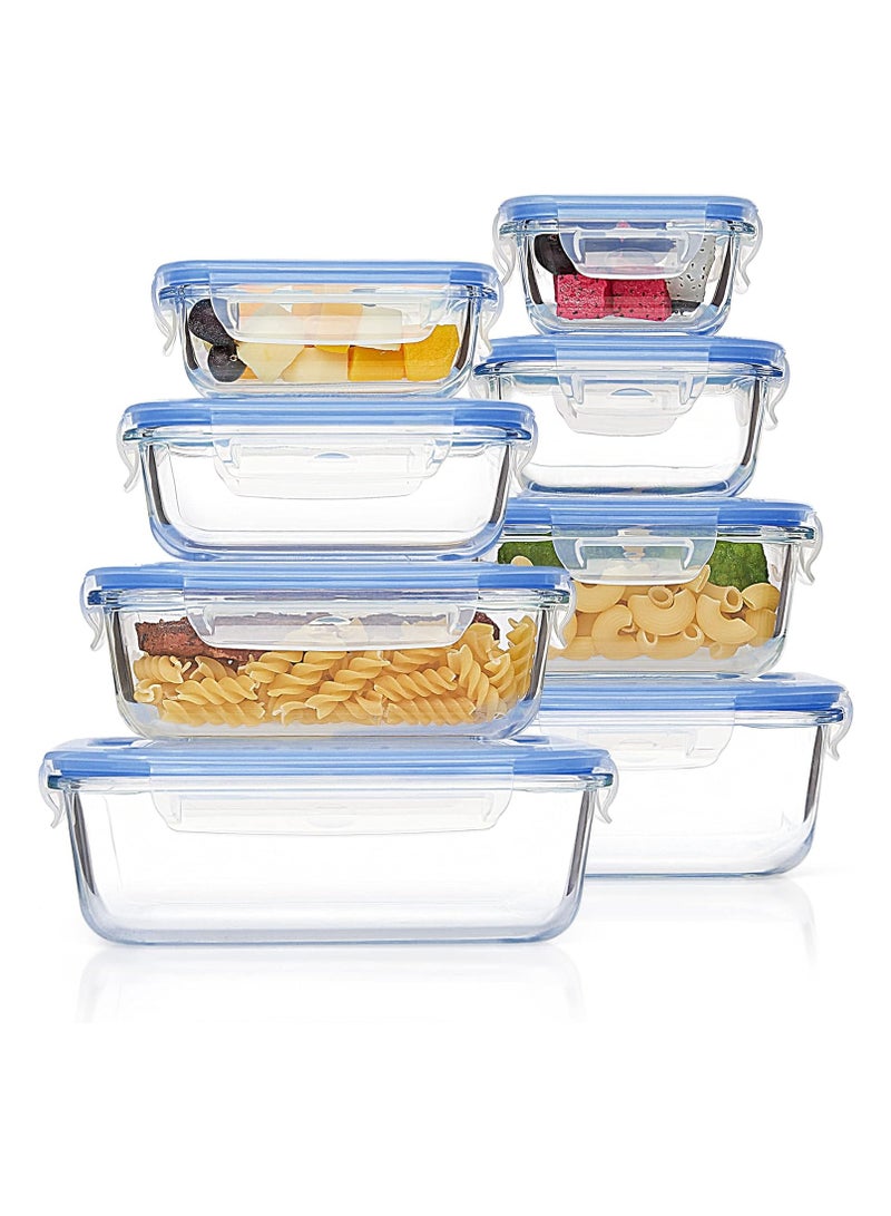 Arabest 8 Pack Glass Food Storage Containers , Meal Prep , Airtight Bento Boxes with Leak Proof Locking Lids, for Microwave, Oven, Freezer and Dishwasher, BPA Free - Image 1