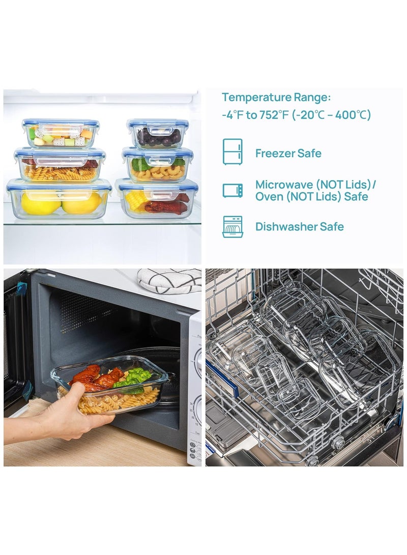 Arabest 8 Pack Glass Food Storage Containers , Meal Prep , Airtight Bento Boxes with Leak Proof Locking Lids, for Microwave, Oven, Freezer and Dishwasher, BPA Free - Image 3