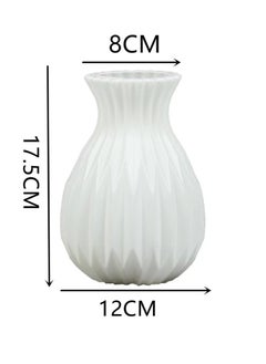 Kutis 1-Piece Ribbed Flower Vase Decorative Vase White 12x17.5 Centimeter  - Image 5