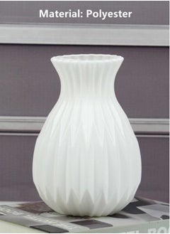 Kutis 1-Piece Ribbed Flower Vase Decorative Vase White 12x17.5 Centimeter  - Image 4