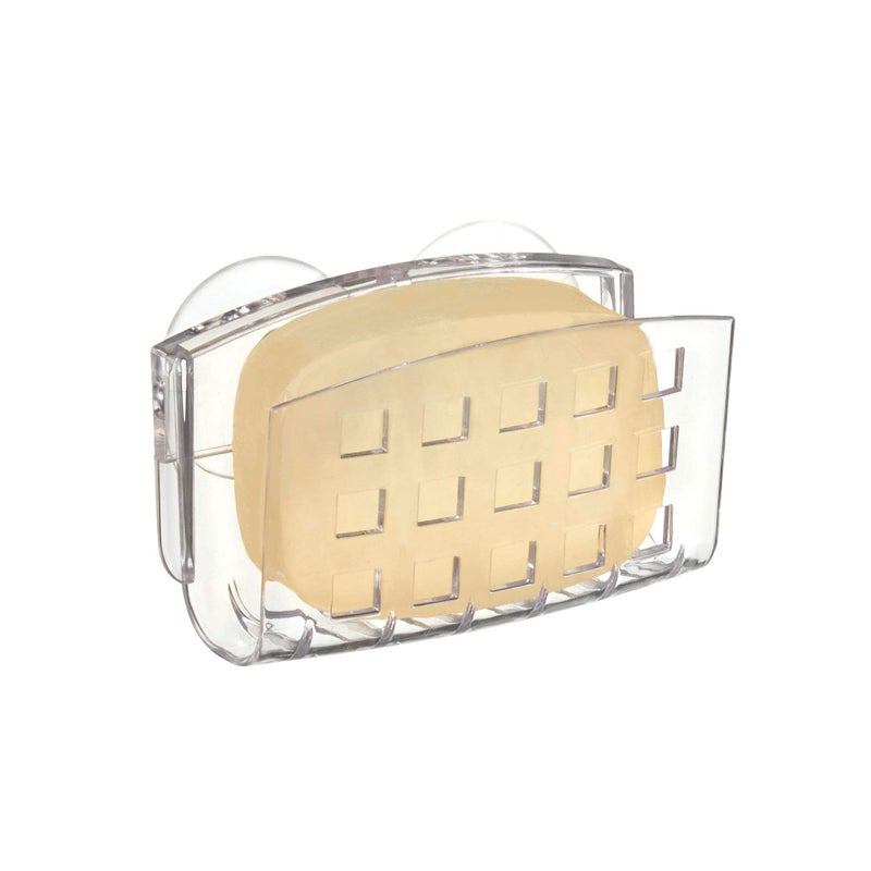 iDesign BPAFree Plastic Sponge Holder for Kitchen Sink with Suction Cups Ideal for Kitchen Sinks and Bathroom Organization 375 x 2 x 2 Clear