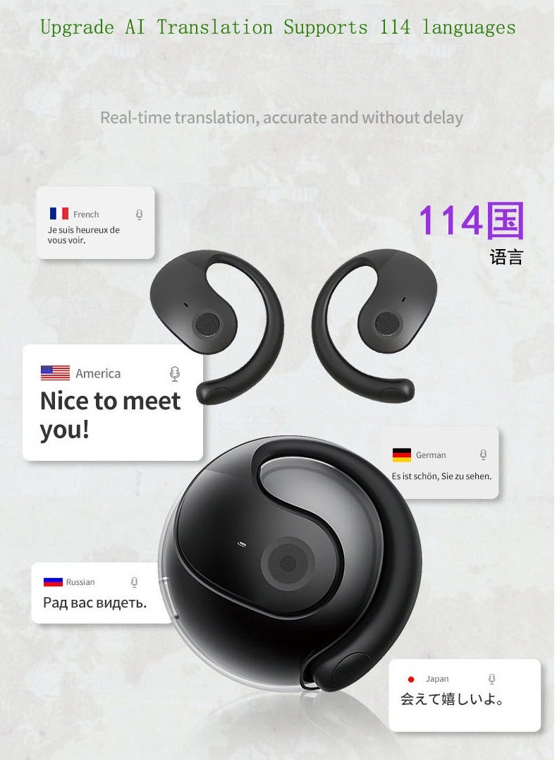 AI Smart Translation Bluetooth Headset Real-time Simultaneous Interpretation,AI Translation Earphone Wireless Bluetooth, OWS Hanging Bluetooth 5.4 Earphones, Open Ear Headset Ball HiFi Stereo Sound - Image 3