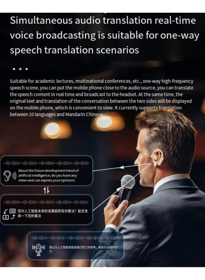 AI Smart Translation Bluetooth Headset Real-time Simultaneous Interpretation,AI Translation Earphone Wireless Bluetooth, OWS Hanging Bluetooth 5.4 Earphones, Open Ear Headset Ball HiFi Stereo Sound - Image 5