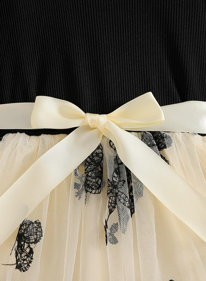 Take Two Round Neck Bow Detail Ruffle Hem Mesh Knee Length Dress - Image 4