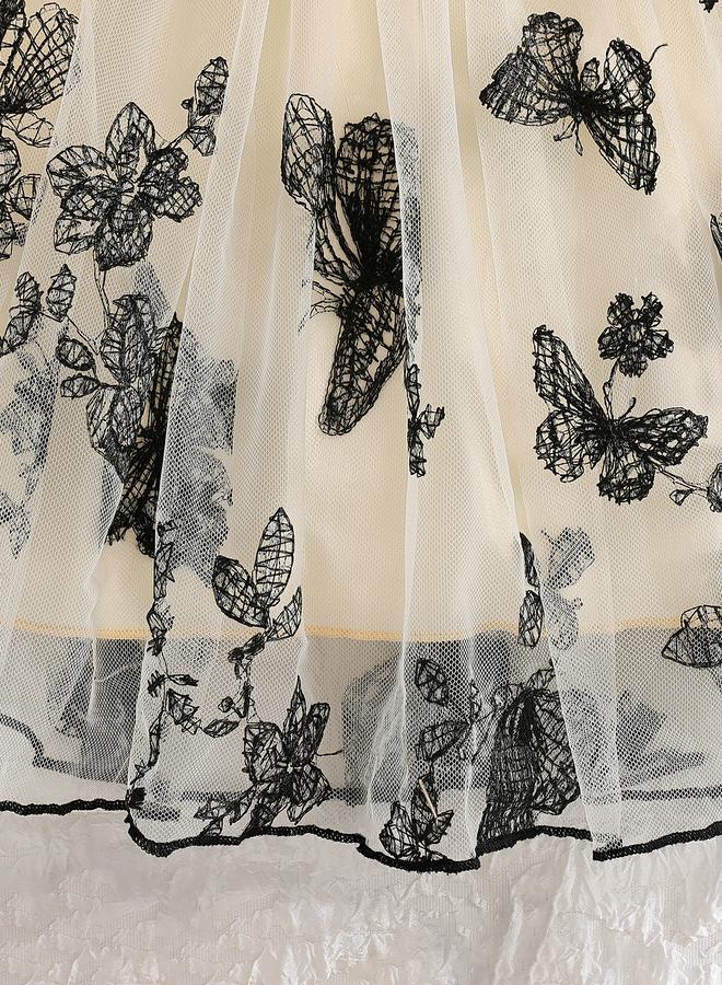 Take Two Round Neck Bow Detail Ruffle Hem Mesh Knee Length Dress - Image 5