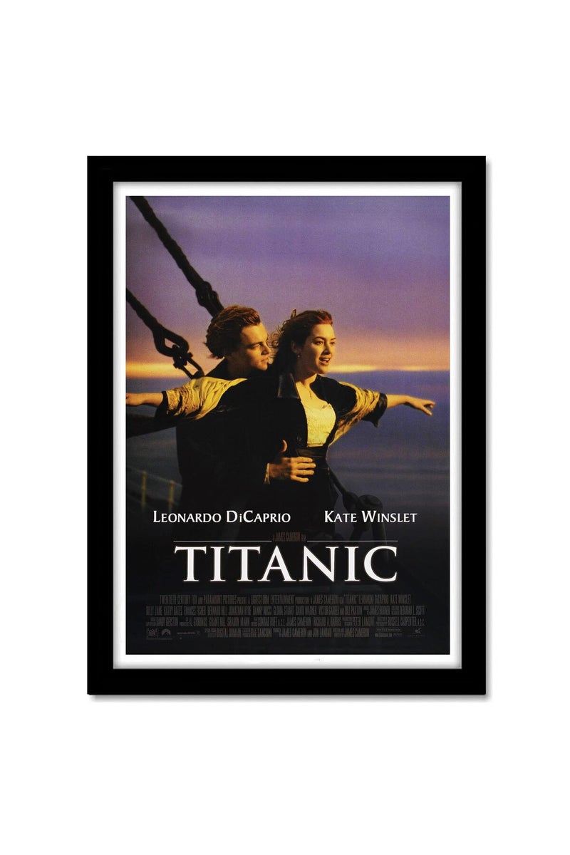 GRAY WALL ALAYRA Titanic Movie framed Poster 10x13 Inch Wall Art | Classic Leonardo & Kate Winslet Film Print | Vintage1997 Hollywood Movie | Decor for Home, Office, living Room, bedroom, wallpaper, sticker - Image 1