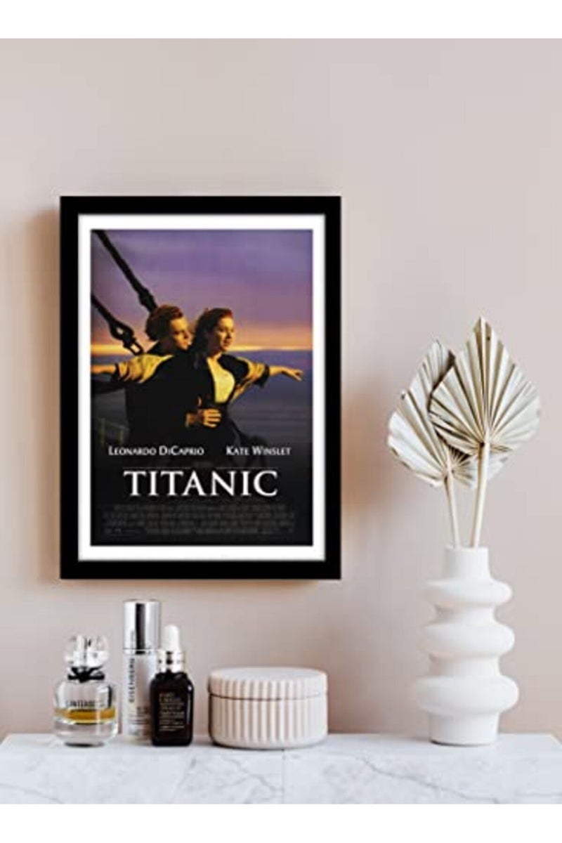 GRAY WALL ALAYRA Titanic Movie framed Poster 10x13 Inch Wall Art | Classic Leonardo & Kate Winslet Film Print | Vintage1997 Hollywood Movie | Decor for Home, Office, living Room, bedroom, wallpaper, sticker - Image 2