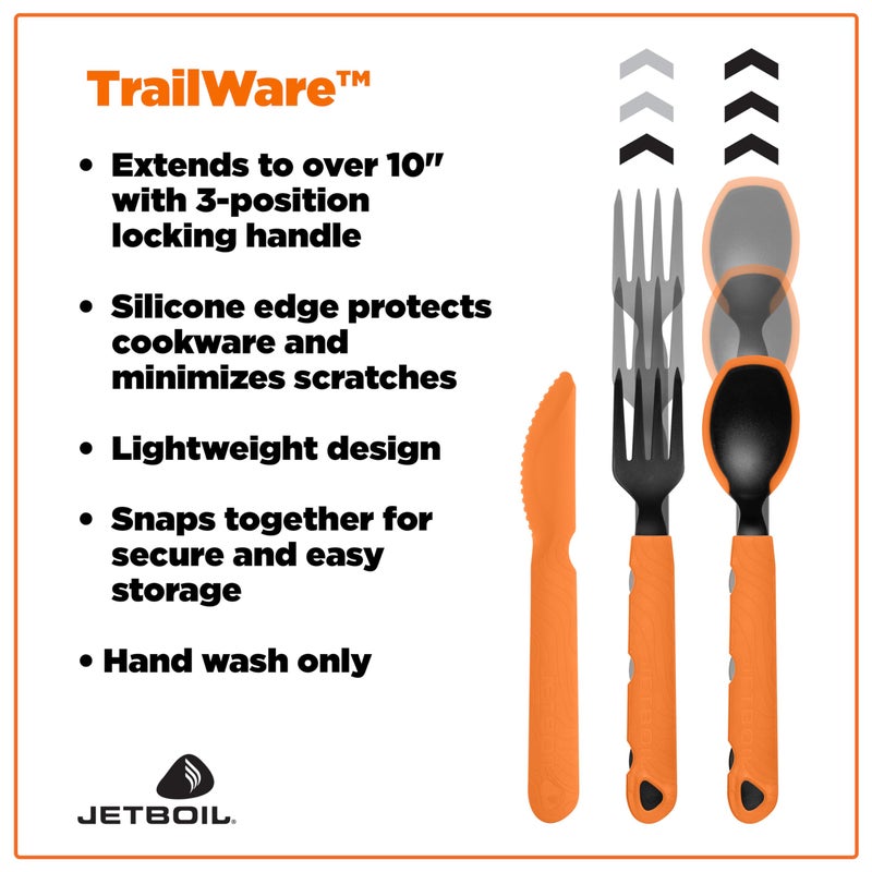 Jetboil TrailWare Backpacking and Camping Utensil Set, Extendable Fork, Knife and Spoon - Image 3