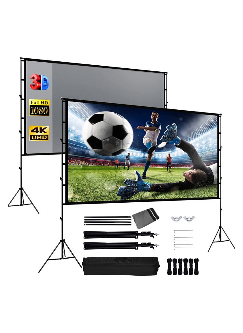 XiuWoo Projector Screen with Stand Foldable Portable Movie Screen 100 inch 16：9 HD 4K 1080p Wrinkle-Free Movie Projection Screen, with Carry Bag  - Image 1