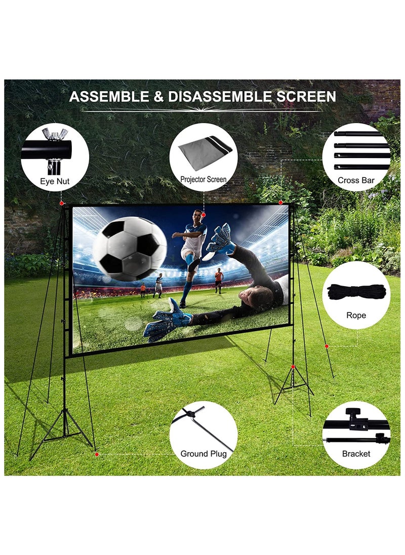 XiuWoo Projector Screen with Stand Foldable Portable Movie Screen 100 inch 16：9 HD 4K 1080p Wrinkle-Free Movie Projection Screen, with Carry Bag  - Image 2