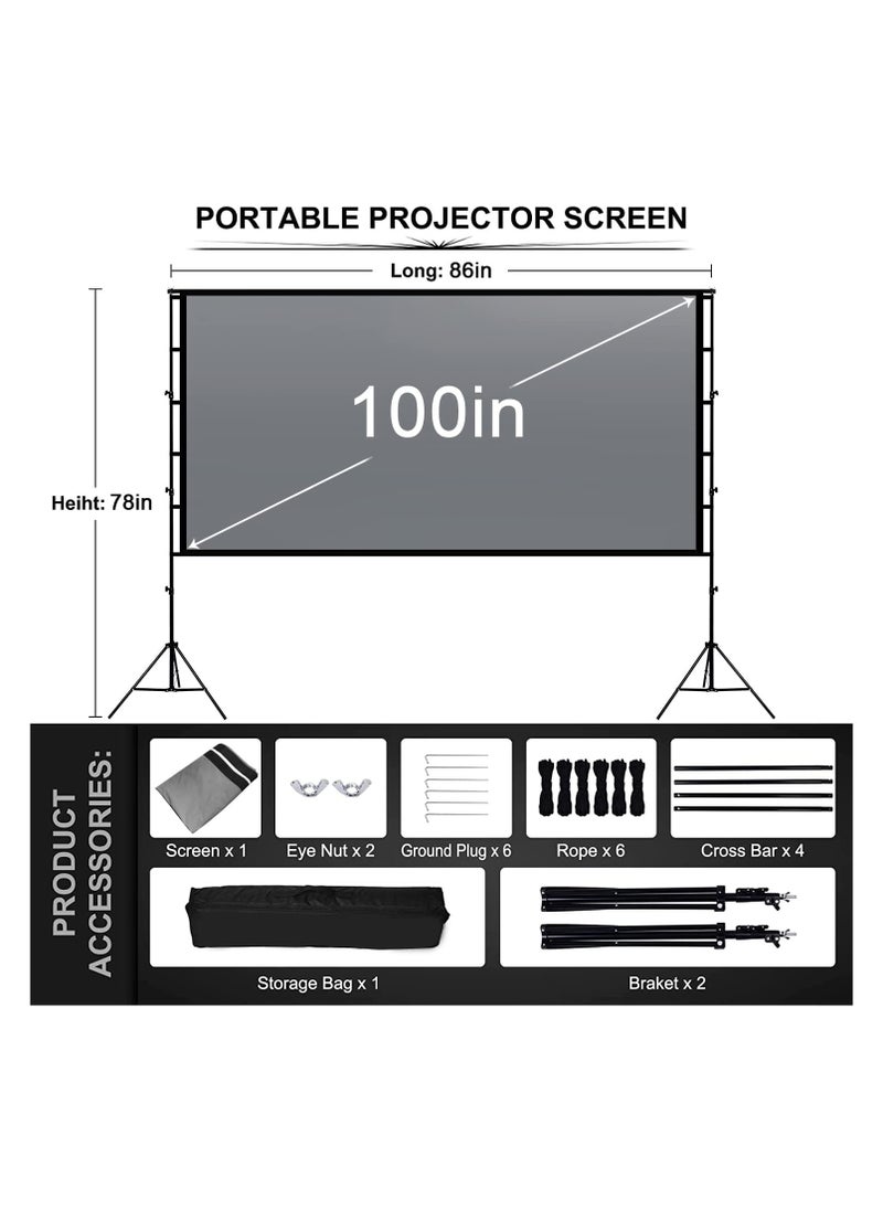 XiuWoo - Projector Screen with Stand Foldable Portable Movie Screen 100 inch 16：9 HD 4K 1080p Wrinkle-Free Movie Projection Screen, with Carry Bag - Image 1