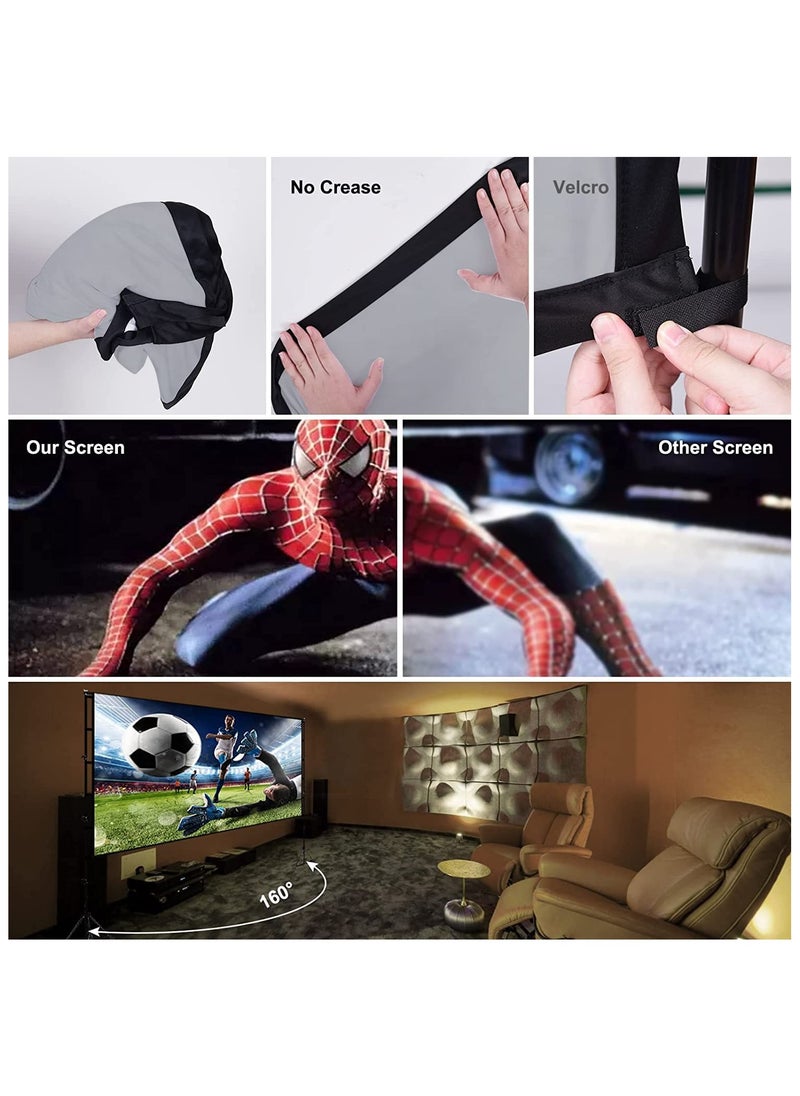 XiuWoo Projector Screen with Stand Foldable Portable Movie Screen 100 inch 16：9 HD 4K 1080p Wrinkle-Free Movie Projection Screen, with Carry Bag  - Image 4
