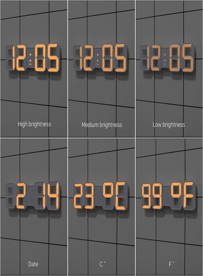 ANTIMERO ساعة منبه رقمية ثلاثية الأبعاد بتقنية LED من ANTIMERO، شاشة عرض 23.5 سم، ضوء ليلي أبيض-برتقالي، سطوع قابل للتعديل، عرض درجة الحرارة (برتقالي ثلاثي الأبعاد) - Image 4