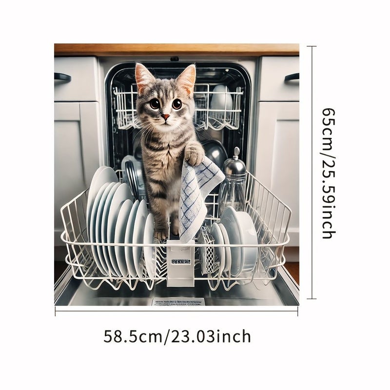 Magnetic Dishwasher Door Cover 17x23inch Cat Print Design Scratch Resistant Reusable Vinyl Sticker Easy Peel Stick Application For Modern Refrigerator Front Decoration - Image 2
