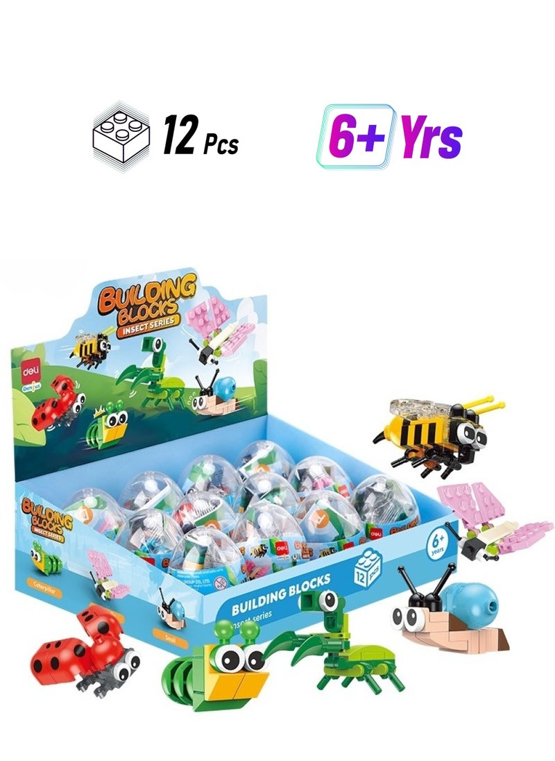 Deli Deli EH740 Building Blocks Insect Series – 12-in-1 Mini Bug Brick Toys in Egg Capsules, STEM Educational Construction Set for Kids Ages 6+, Giftable Bug-Themed Collectibles, 1 box with 12 pieces.  - Image 1