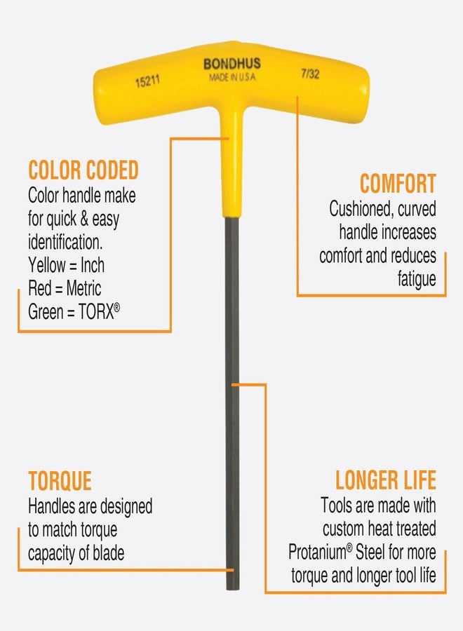 Bondhus 15232 Set of 8 Hex T-handles, 6" Length, sizes 3/32-1/4" - Image 4