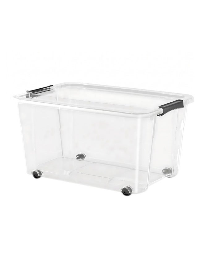 Marcolo Storage Box with Lid – 35L | Clear Stackable Plastic Organizer with Secure Locks and Wheels - Image 1