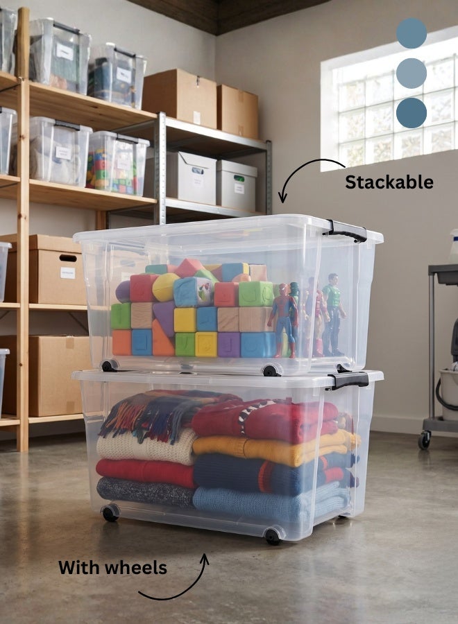 Marcolo Storage Box with Lid – 35L | Clear Stackable Plastic Organizer with Secure Locks and Wheels - Image 5