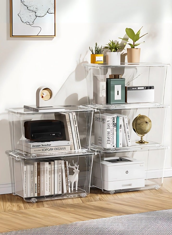 Marcolo Storage Box with Lid – 35L | Clear Stackable Plastic Organizer with Secure Locks and Wheels - Image 3