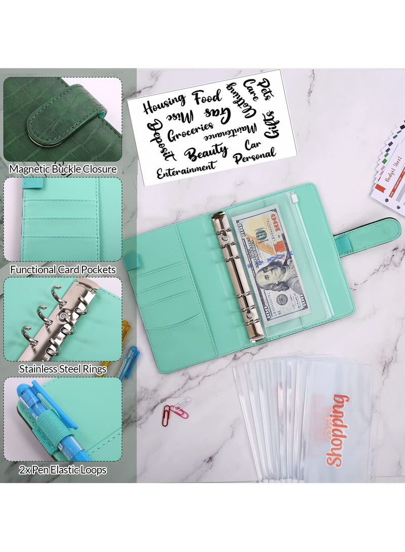 Budget Binder with 8pcs Cash Envelopes for Budgeting, Crocodile Pattern A6 Binder with 2Pcs Label Stickers and 12Pcs Expense Trackers Money Organizer for Cash for Saving Binder(Green) - Image 3